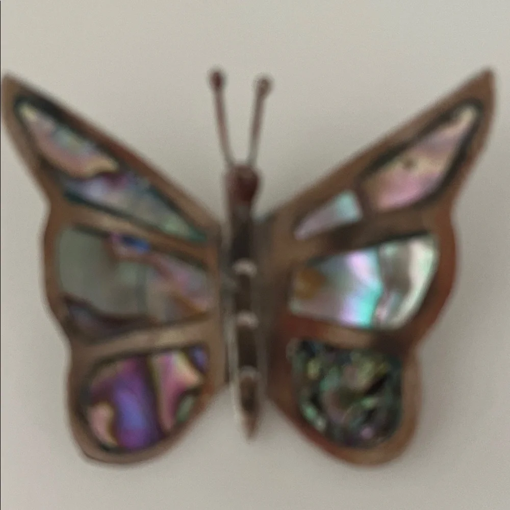 VINTAGE brooch MEXICO HAND MADE ABALONE BUTTERFLY PIN